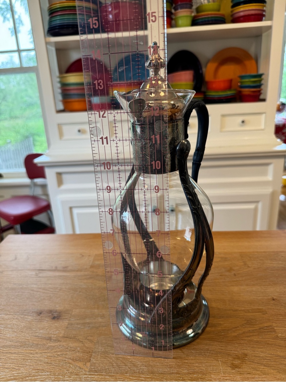 Antique Silver Tilting Glass Coffee Carafe & Warming Stand | Art Nouveau | HTF - Picture 2 of 11